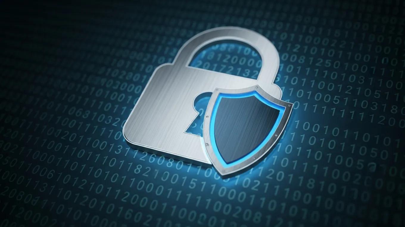 Digital lock and shield icon representing data privacy and security in AI