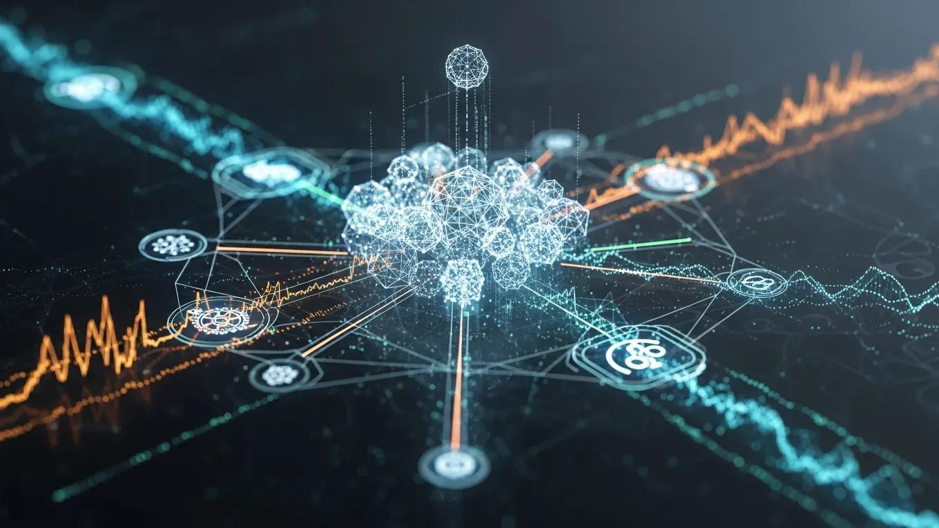 Abstract representation of AI governance frameworks with interconnected digital nodes