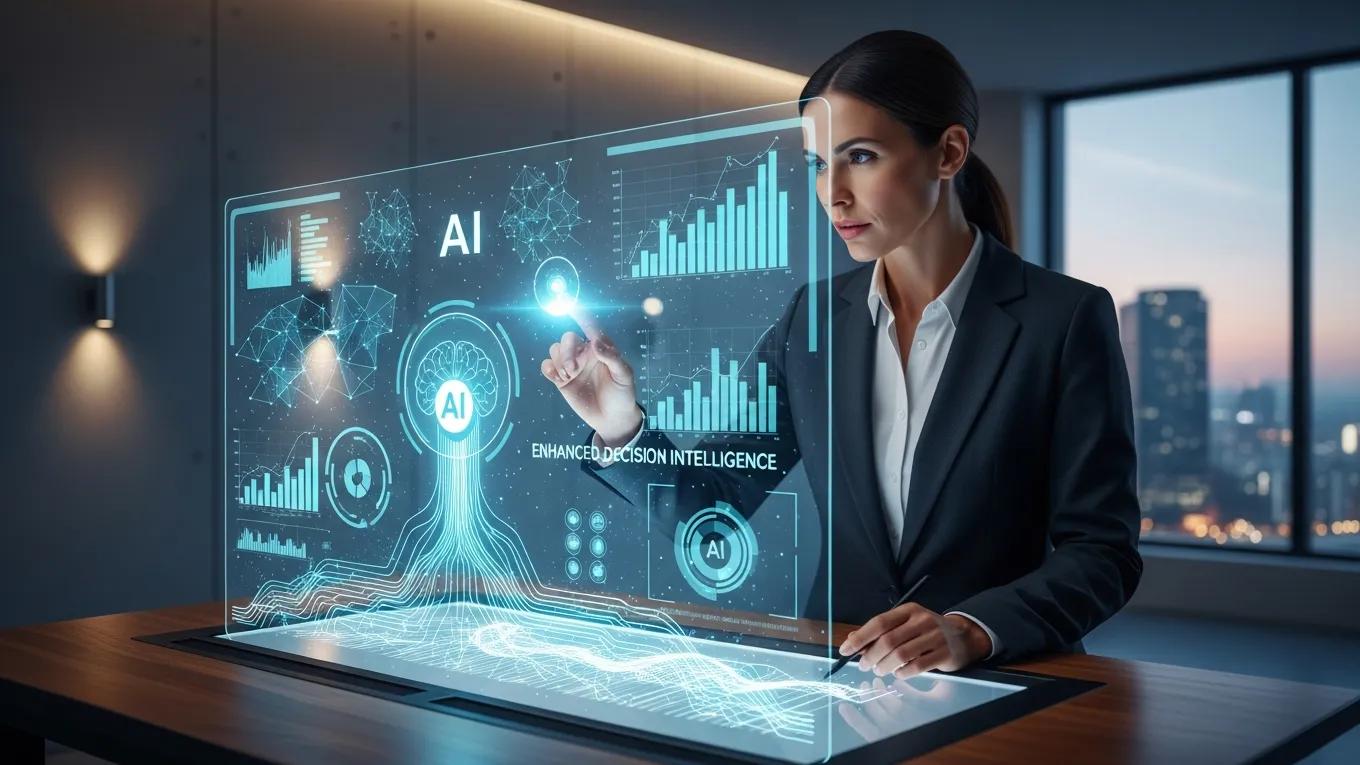 Business leader analyzing AI-generated analytics for enhanced decision-making