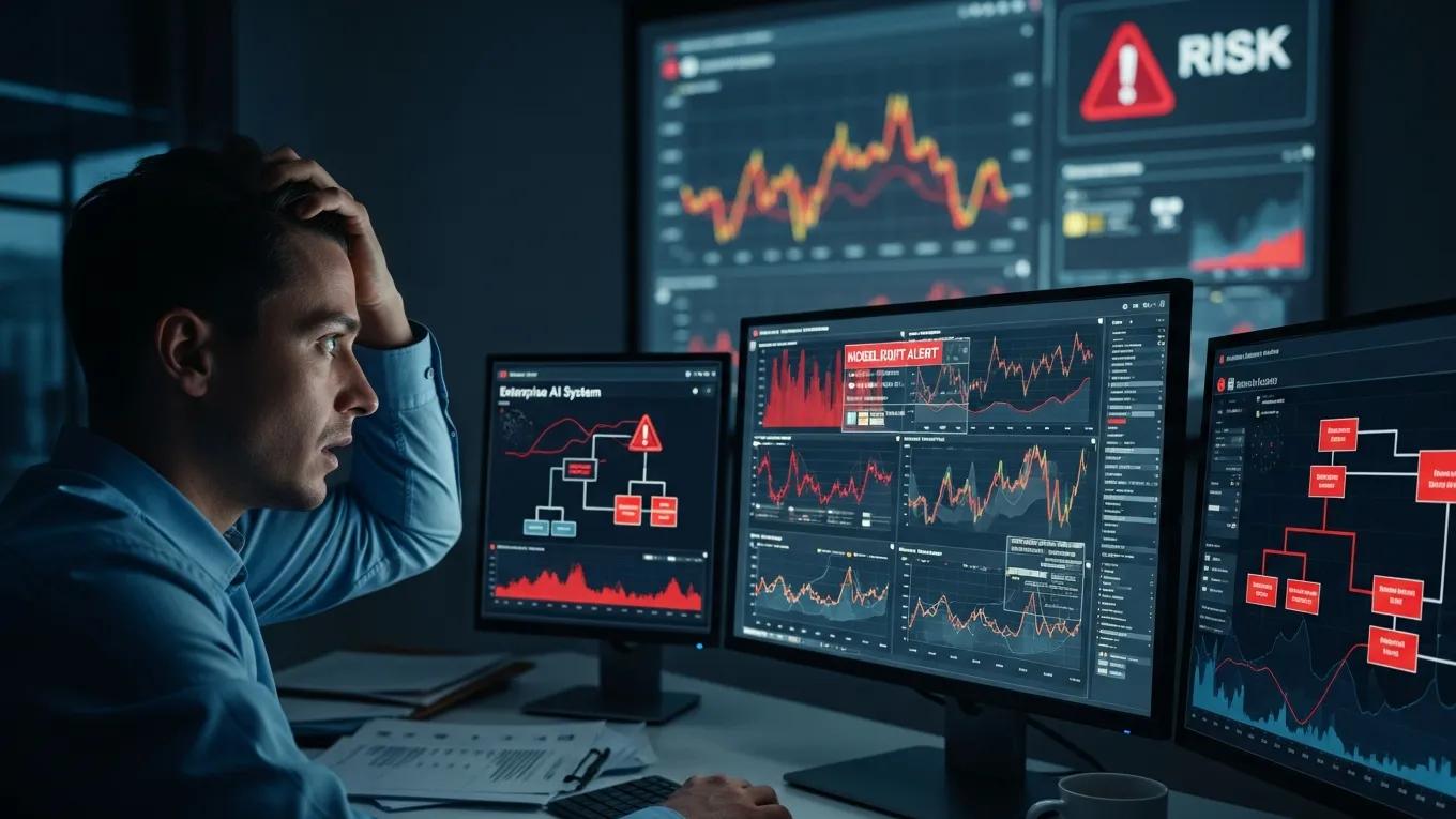 Business professional analyzing data to understand model risk in AI