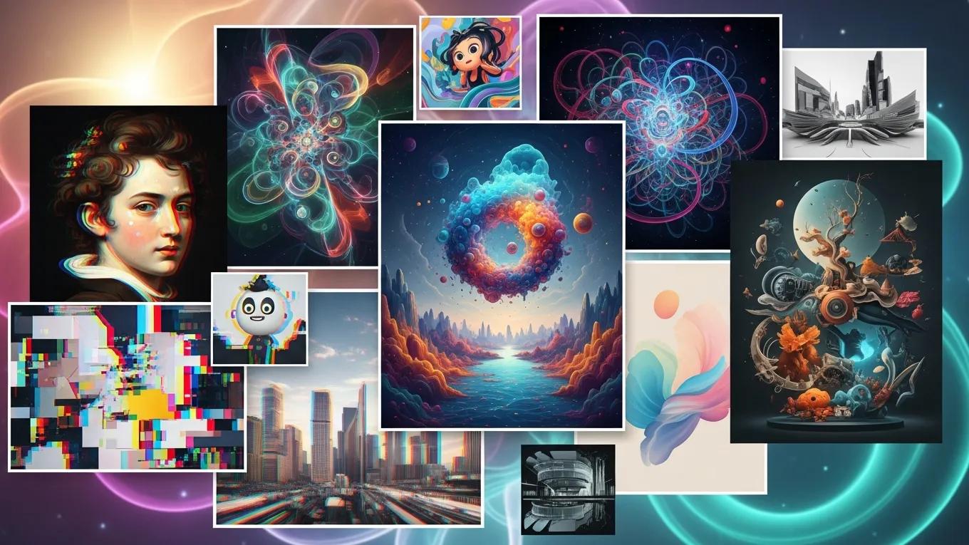 Collage of artworks created with AI techniques, showcasing the evolution of artistic expression through technology