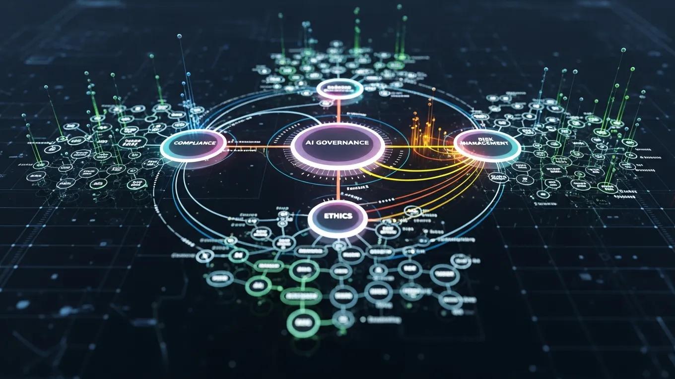 Conceptual framework for AI governance illustrating compliance and risk management