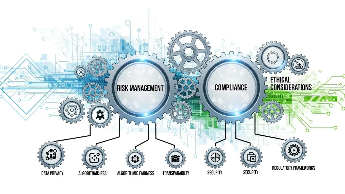 Conceptual illustration of AI governance models focusing on risk management and compliance