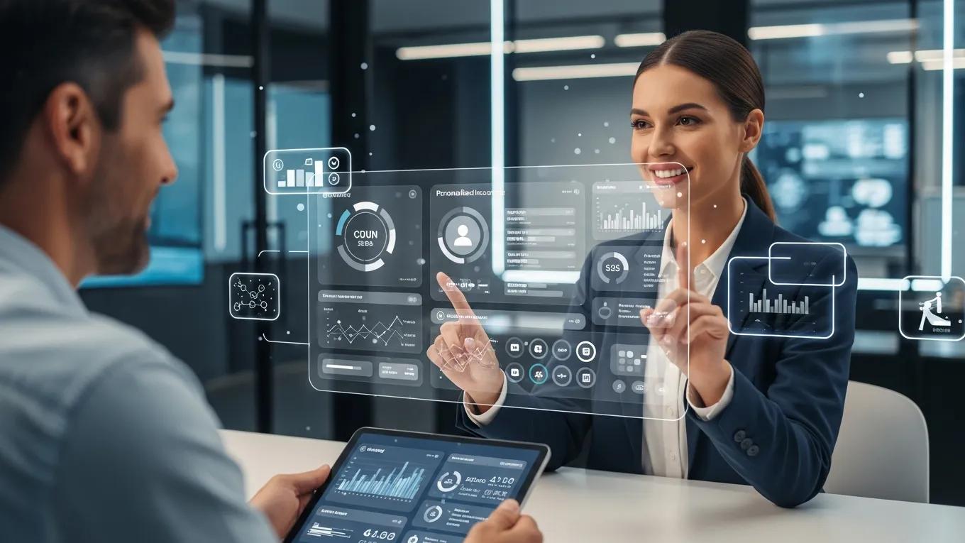 Customer service representative utilizing AI tools to enhance client engagement in insurance