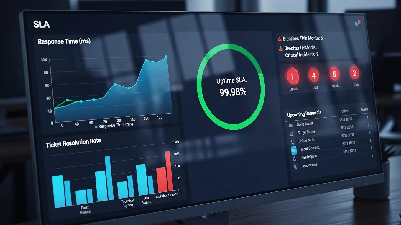 Digital dashboard showcasing SLA metrics and performance indicators