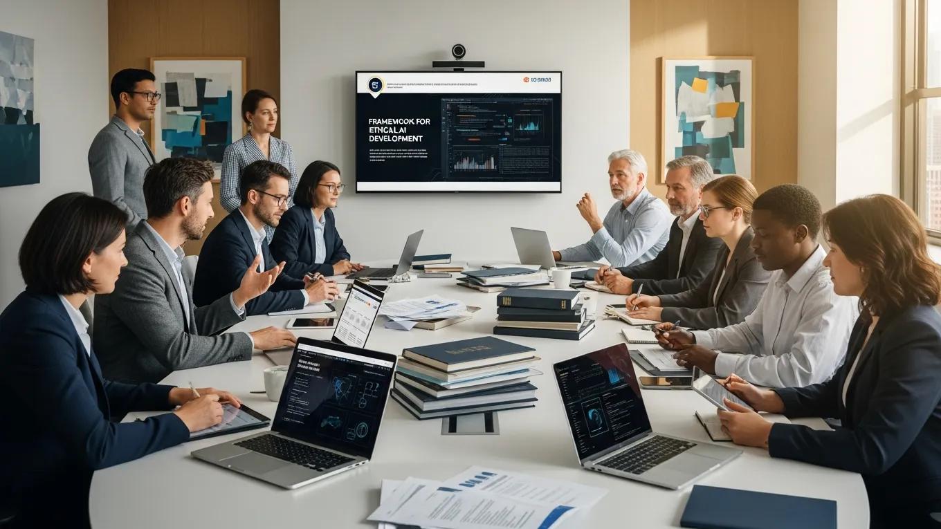 Diverse AI oversight committee meeting discussing responsibilities and composition