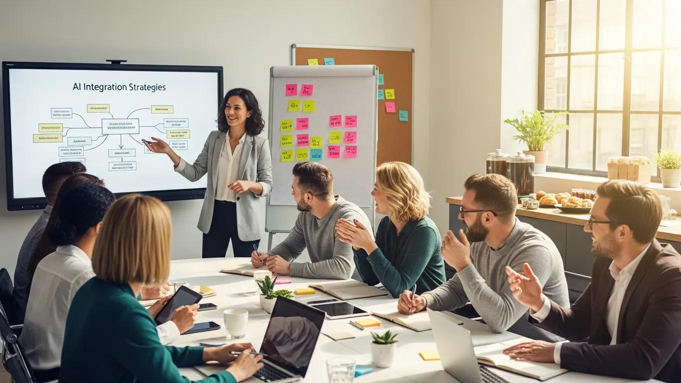 Facilitator leading a digital transformation workshop on AI integration with employees