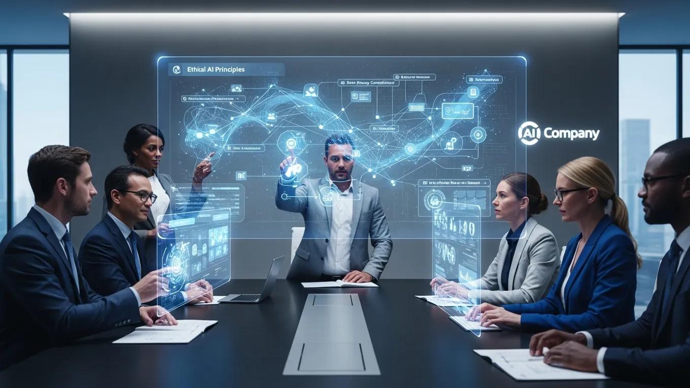Futuristic representation of AI governance in enterprise delivery management