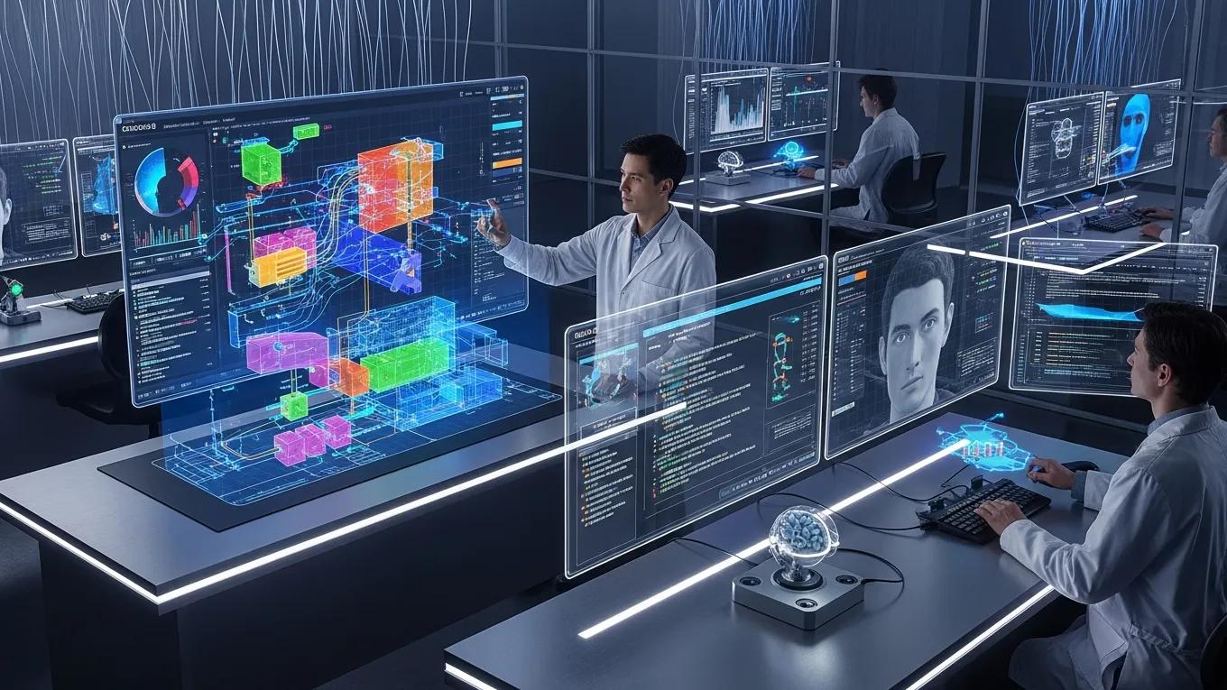 Futuristic tools for explainable AI displayed in a high-tech research lab