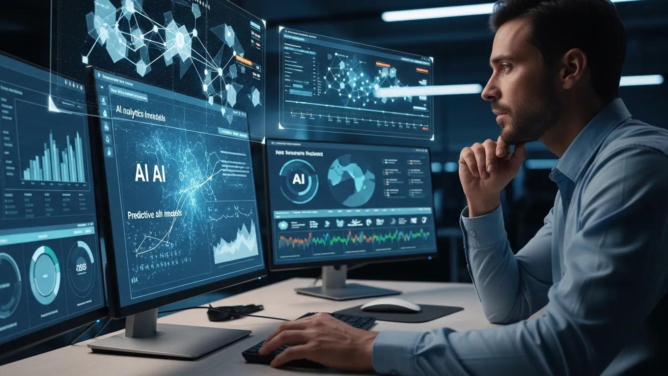 Professional analyzing AI analytics for incident response in a high-tech environment