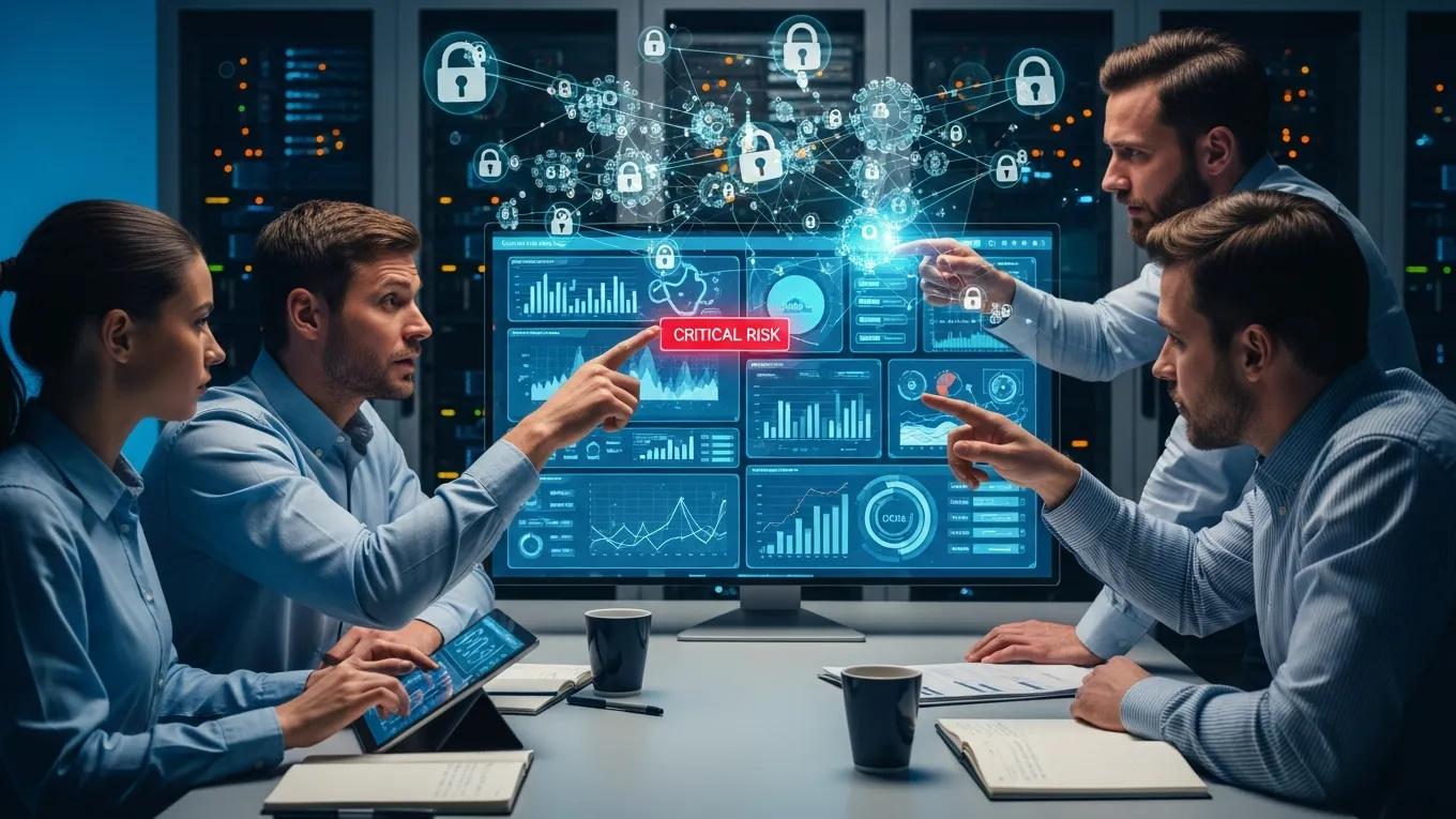 Team analyzing data for risk management models in digital transformation initiatives