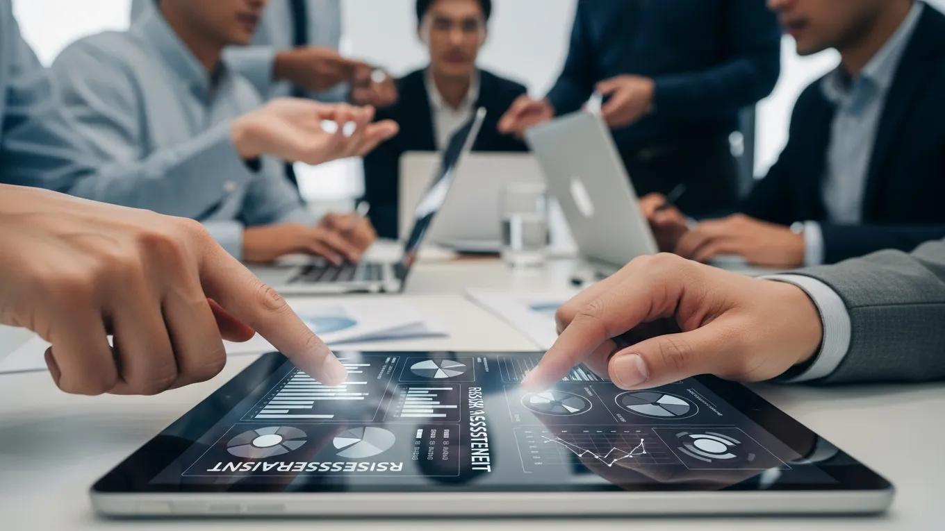 Team analyzing risk management strategies for digital transformation