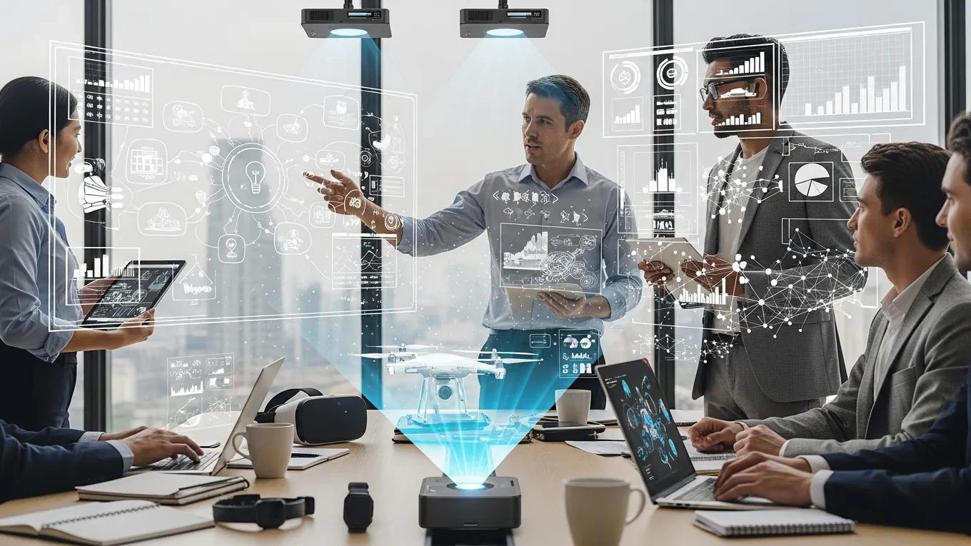 Team brainstorming digital transformation strategies with technology tools